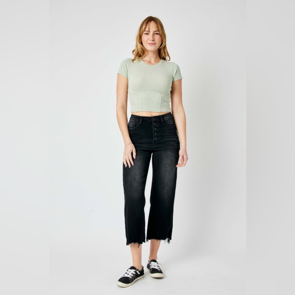 Judy Blue High Waist Destroy Raw Crop Wide